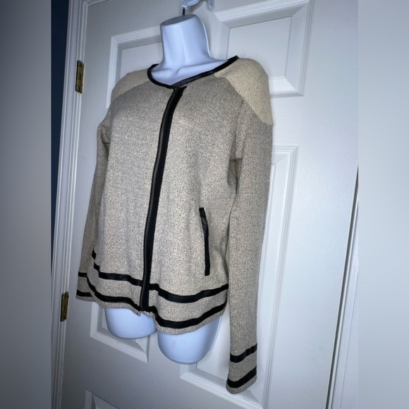 Jack Women’s Small Cream Gray Black Lightweight Full Zip Cotton Blazer Jacket S - Picture 14 of 16